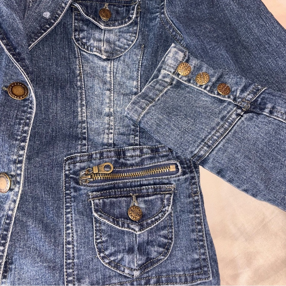 Pristine Jeans USA Denim Jean jacket Gold accents size medium - Picture 3 of 6
